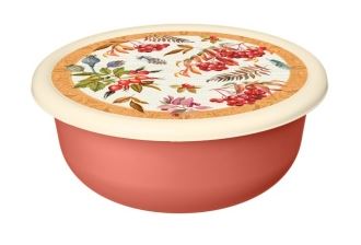 Миска 1,2л с крышкой  с декором (оранжевый)